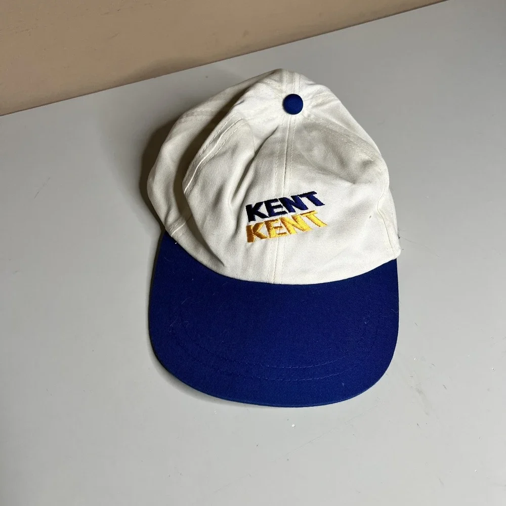 Vintage Kent Super Lights Cigarette Promo Snapback Hat White Blue Two Tone Cap